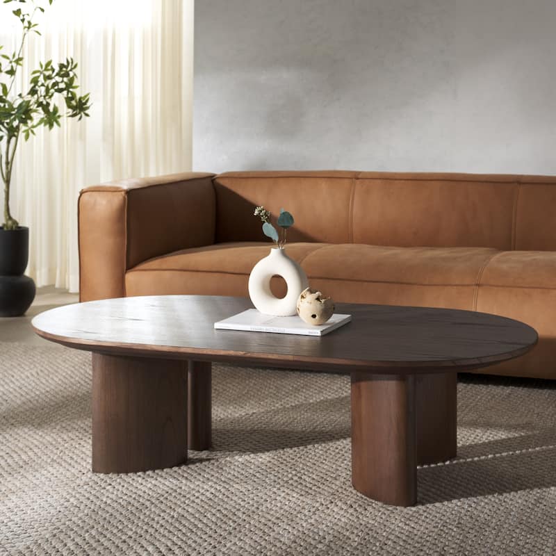 SAFAVIEH Couture Barnard Oval Wood Coffee Table - 56"W x 30"D x 15"H - Walnut