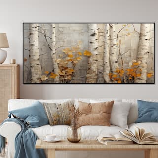 Designart "Autumn Birch Tree Elegance" Tree Orange Wall Decor - Country Living Room Framed Canvas Art