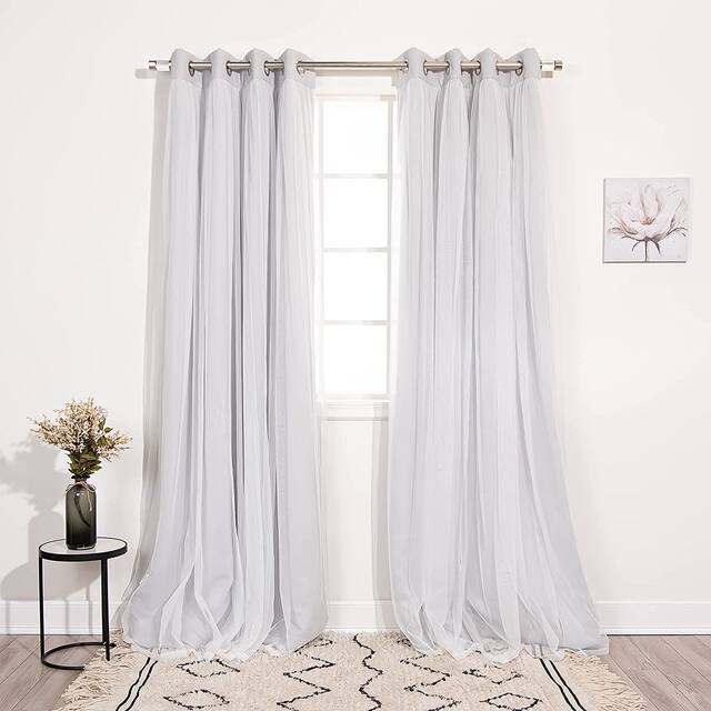 Aurora Home Star Punch Tulle Overlay Blackout Curtain Panel Pair - 52"W x 84"L - Light Grey