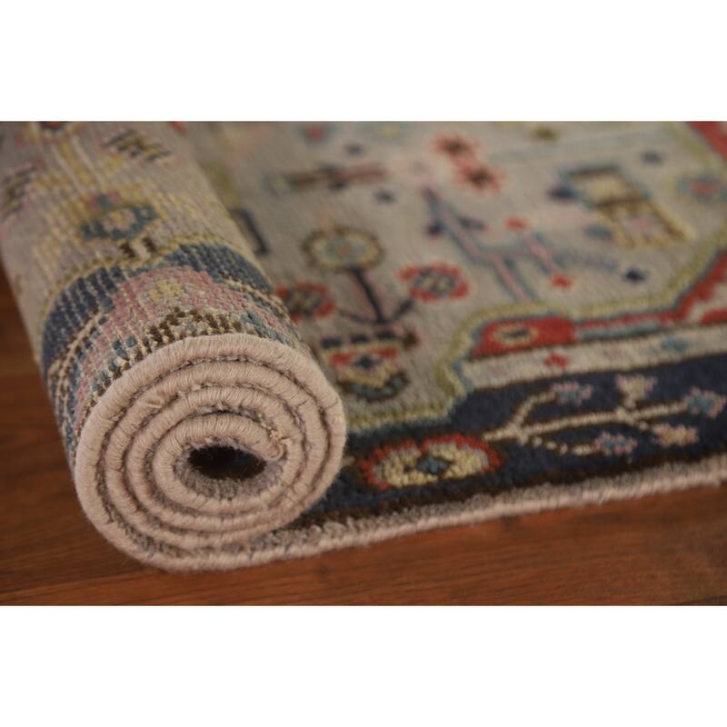 Grey Geometric Kazak Indian Rug Handmade Wool Carpet - 3'0"x 4'10"