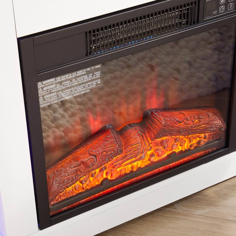 58" Modern TV Stand with Electric Fireplace, LED Lights, USB Charging & Glass Shelves for TVs up to 62"