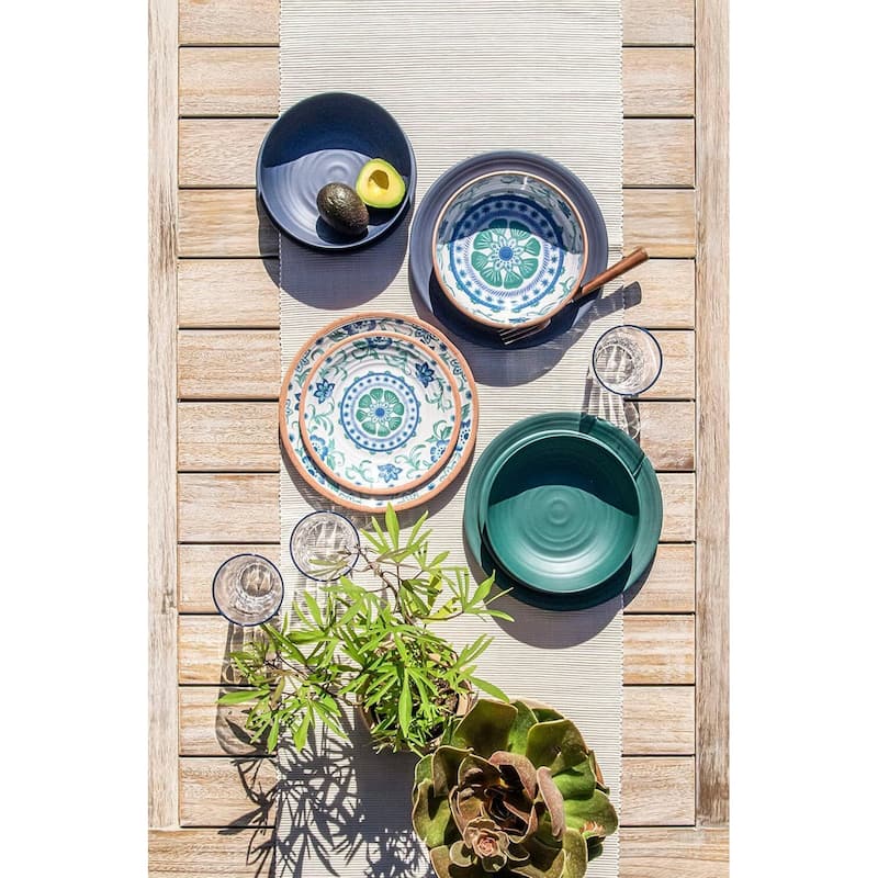 Abode Homewares Rio Turquoise Melamine Floral Round Serving Platter - Multicolor - 14"