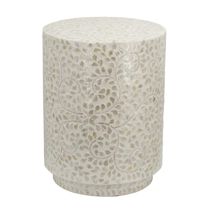 18 Inch Luxury Accent Table Stool, Foliage Star Pattern, Champagne White