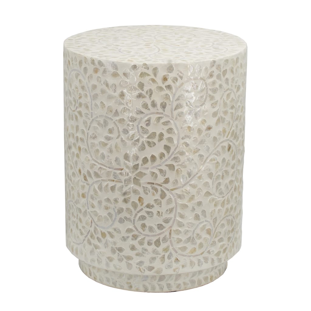 18 Inch Luxury Accent Table Stool, Foliage Star Pattern, Champagne White