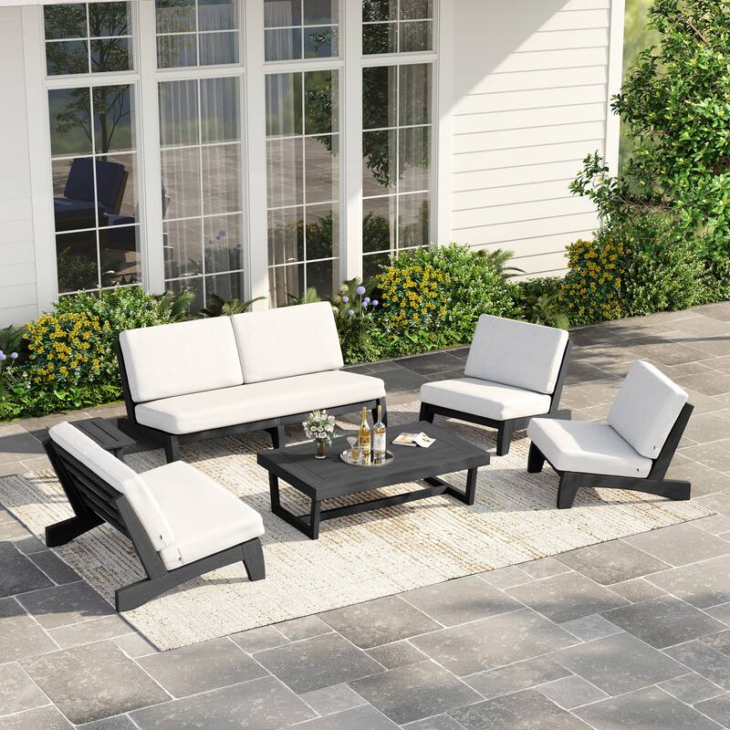 Casual Large Teak Outdoor Patio Conversation Set