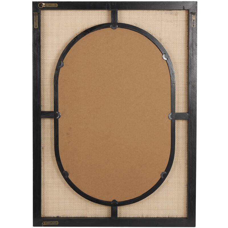 Brown Rattan Room Wall Mirror with Black Accent Frames
