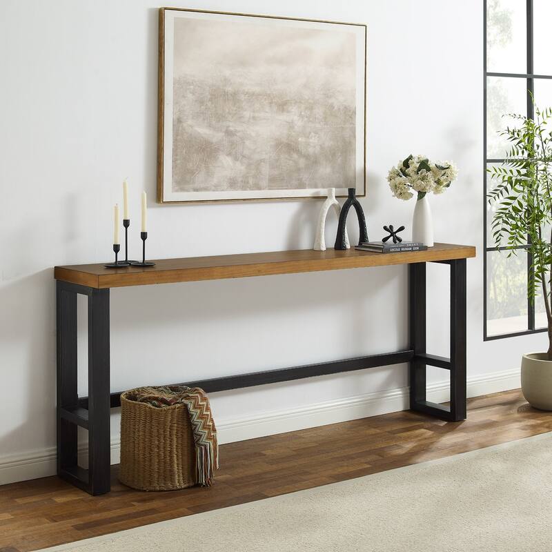 Distressed Rectangular Sofa Bar Table - 84" - Brown and Black