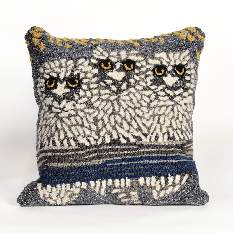 Liora Manne Frontporch Owls Indoor/Outdoor Pillow Night 18" Square