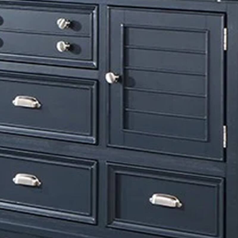 Zeny Wide Dresser, 5 Drawers, 2 Door Cabinets, Slate Blue Solid Wood