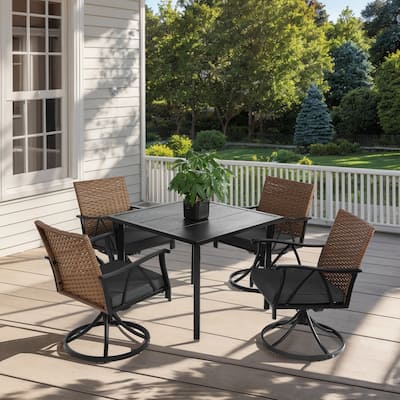 5 Piece Patio Dining Set for 4, Outdoor Wicker Furniture Set for Backyard Garden Deck Poolside