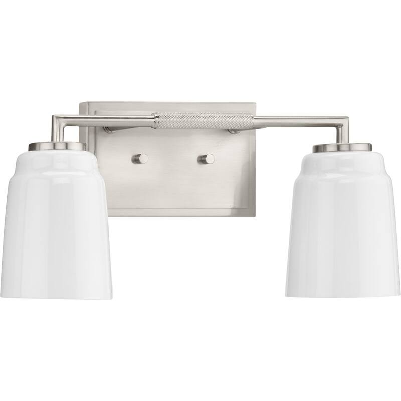 Spenser Collection Two-Light Brushed Nickel Industrial Vanity Light - 15.62 in x 5.5 in x 7.62 in - 15.62 in x 5.5 in x 7.62 in