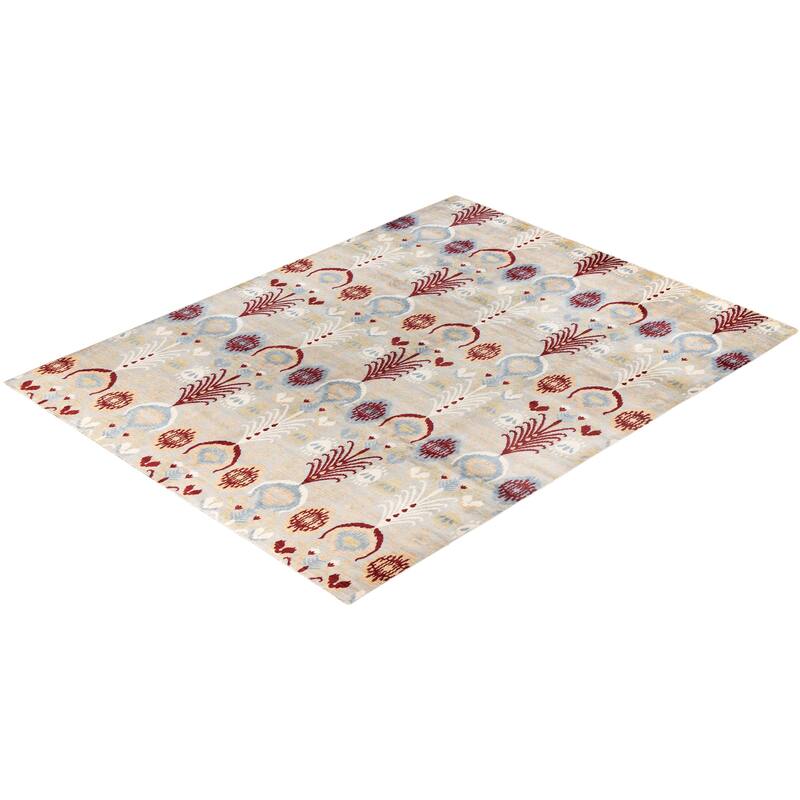 Ikat One-of-a-Kind Hand-Knotted Area Rug, Ivory - 9' 3" x 12' 1"