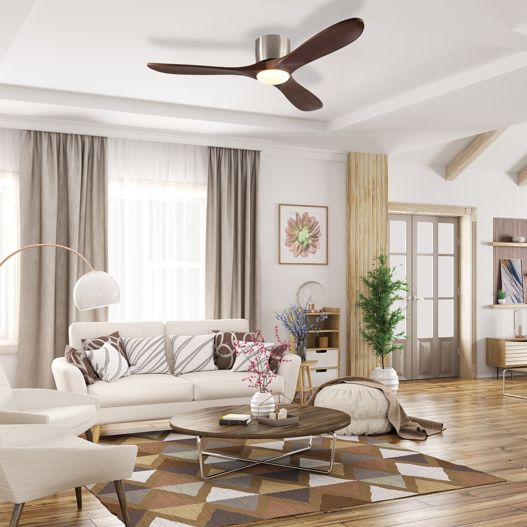 Walnut Remote Control Ceiling Fan with Light & Reversible Motor