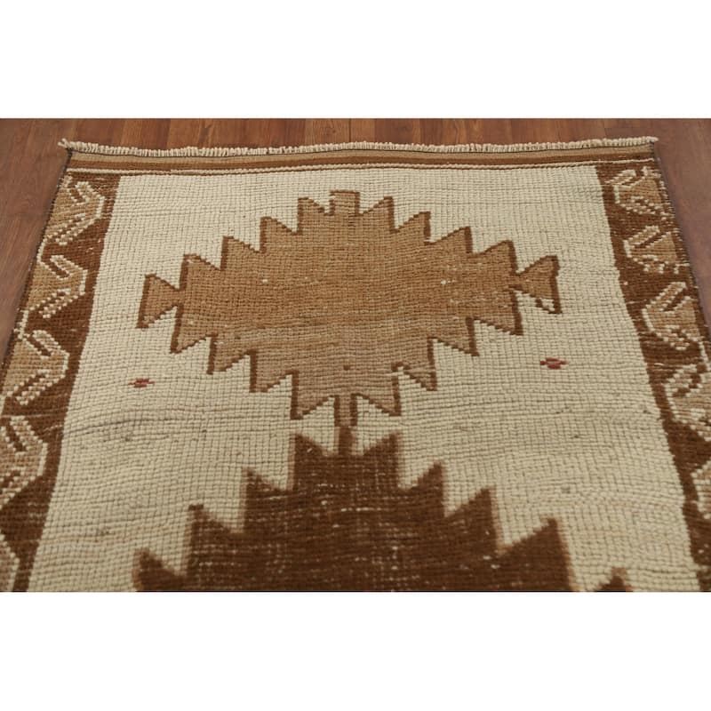 Anatolian Turkish Runner Rug Handmade Beige Wool Carpet - 3'4"x 12'7"