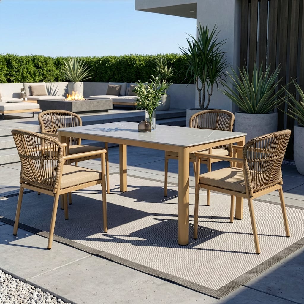Bina Brown Outdoor Dining 4 Seats Set