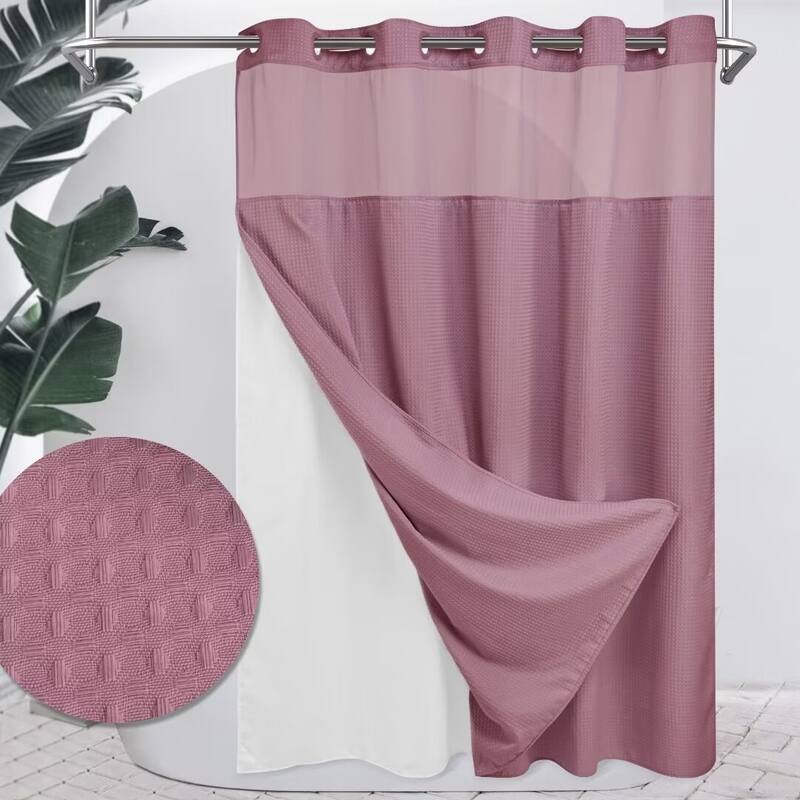 No Hook Waffle Weave Shower Curtain with Snap-in Liner