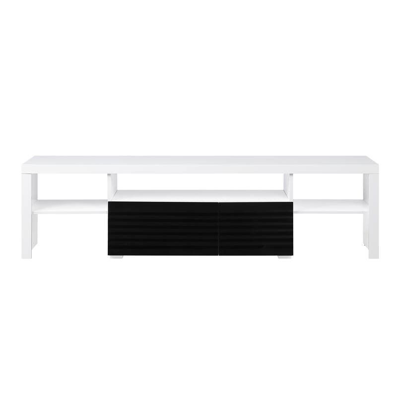 White Modern Style 75" TV Stand with 2/3 Extension Drawer and Shelf for TVs Up to 80"