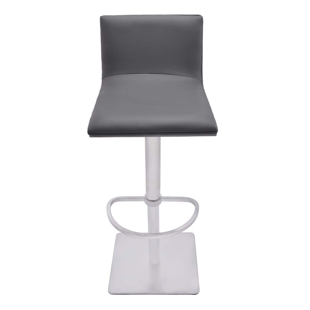 Grey Fabric Adjustable Height Bar Chair with Silver Iron Frame and Footrest - 17” x 19” x 41” (D x W x H)
