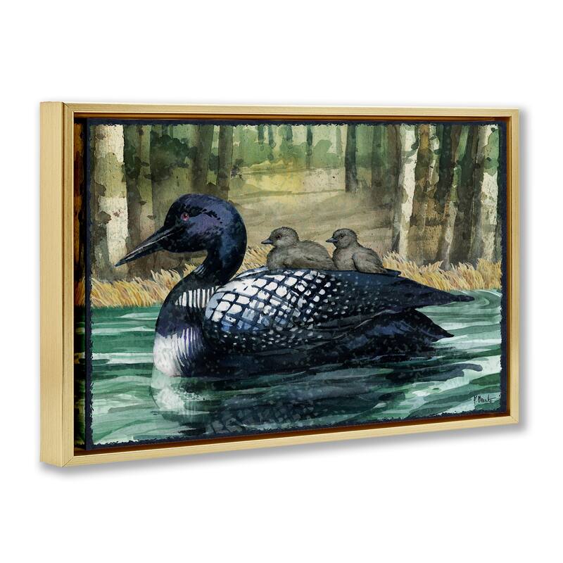 Stupell Loon Family on Lake Framed Floater Canvas Wall Art Design By Paul Brent