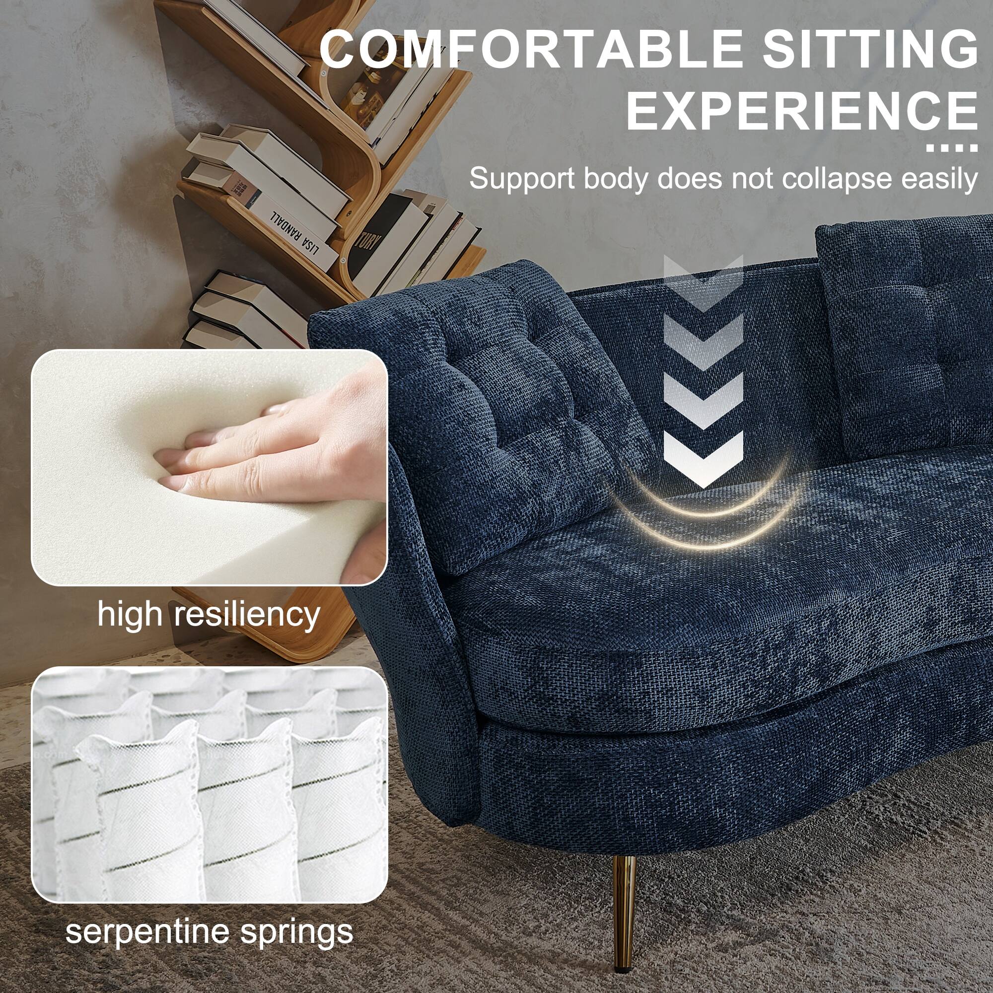 Polyester fiber Sofa Upholstered Couch with Golden Metal Legs Club Two