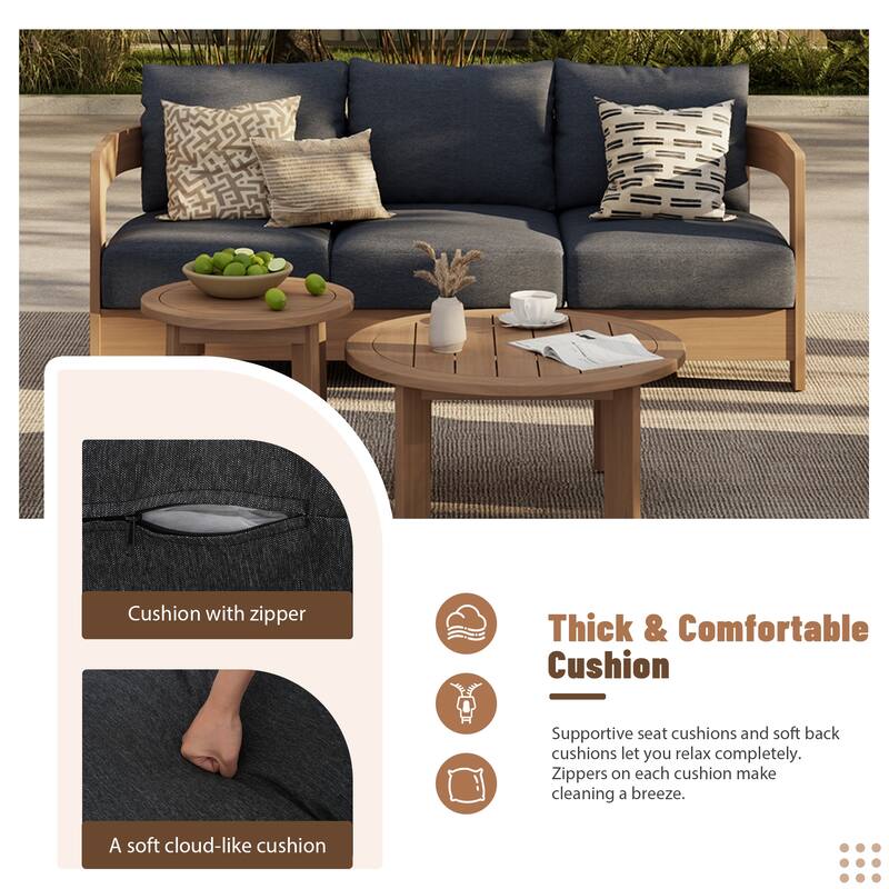 Outdoor 3-Seat Outdoor Sofa Solid Wood Eucalyptus