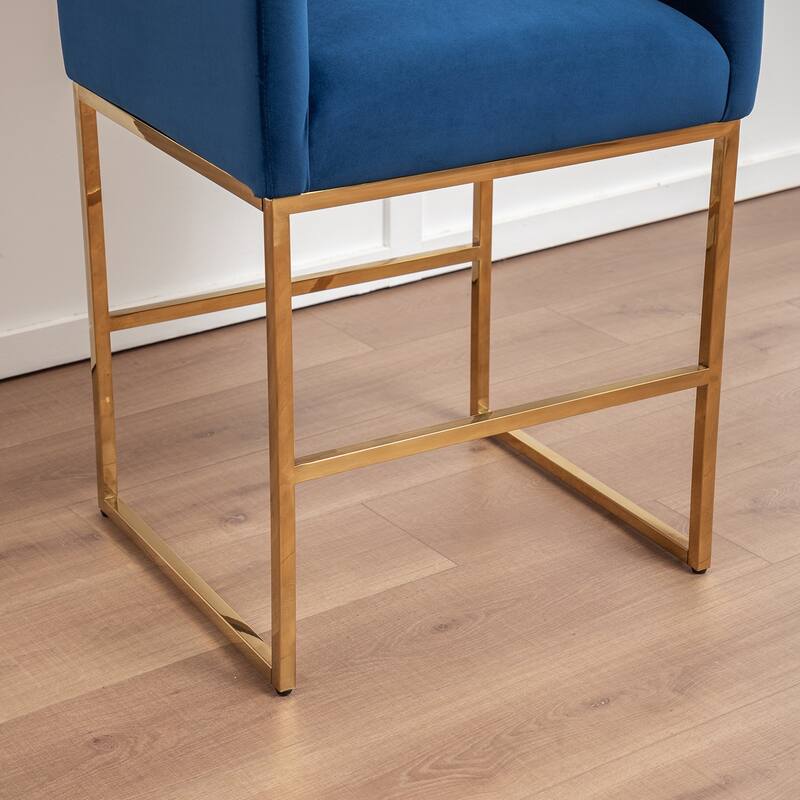 SEYNAR Mid Century Modern Velvet Accent Armrest 27-inch Tall Bar Stool Set of 2 with Metal Frame