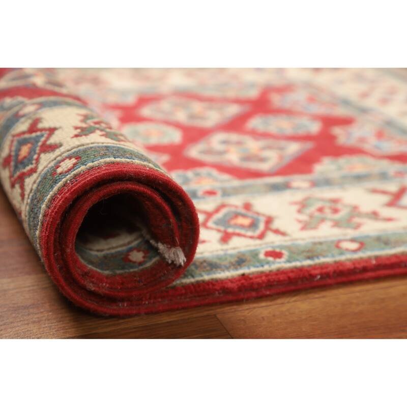 Hand Knotted Oriental 100% Wool Carpet Traditional Geometric Red Kazak Area Rug - 3' 0'' X 2' 0''