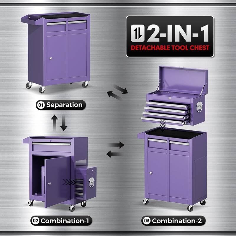 5 Drawer 2 in 1 Rolling Tool Chest Storage Box Garage Rolling Cabinet with Detachable Top Tool Box and Universal Lockable Wheels