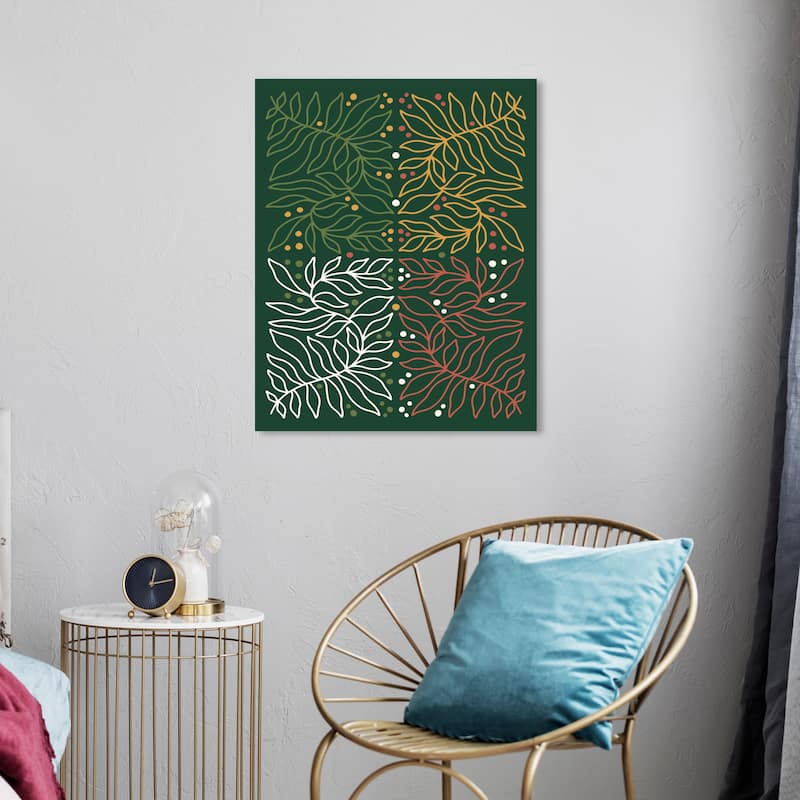 Wynwood Studio Canvas Floral and Botanical Christmas Leaves Poster Green Modern & Contemporary Wall Art Canvas Print - 20 x 24