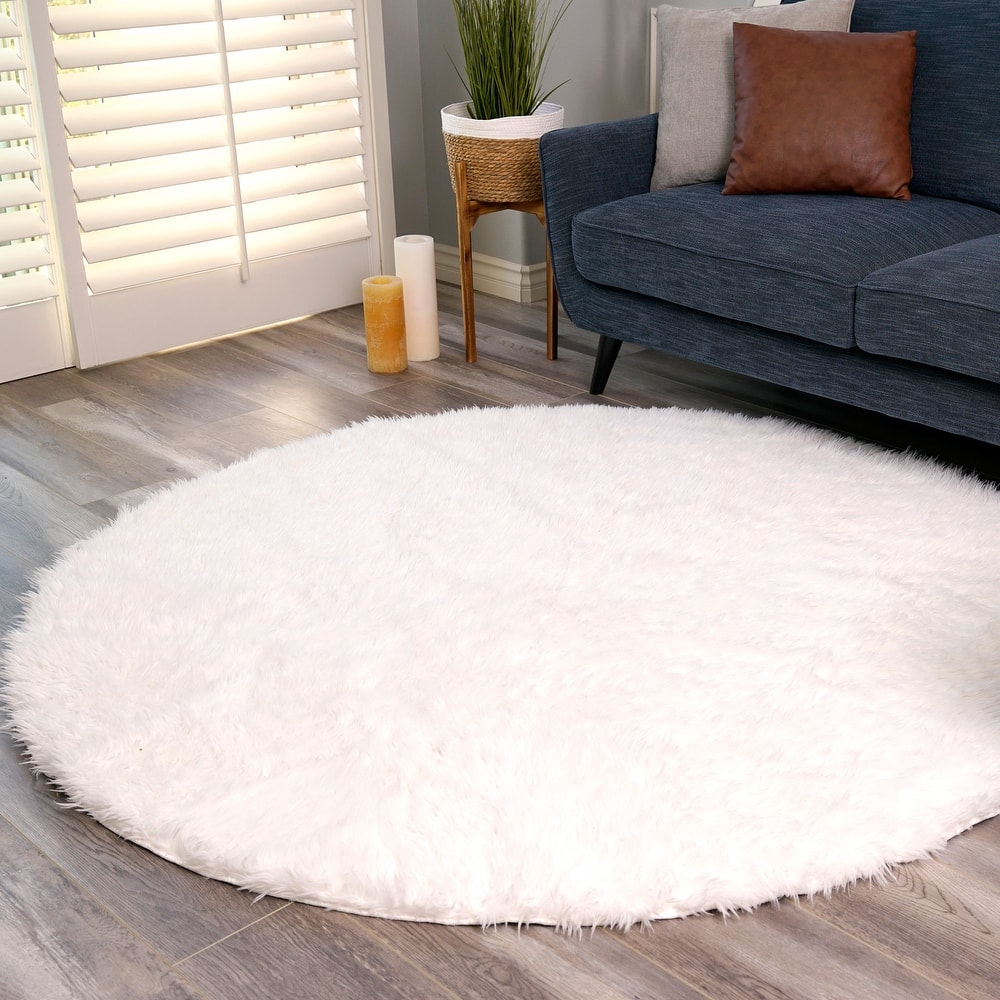 My Magic Carpet Washable Vegan White Plush Shag Area Rug