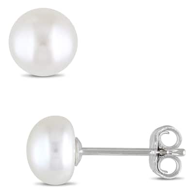 Miadora 7-8mm Freshwater Cultured Pearl Stud Earrings with Silvertone Backs