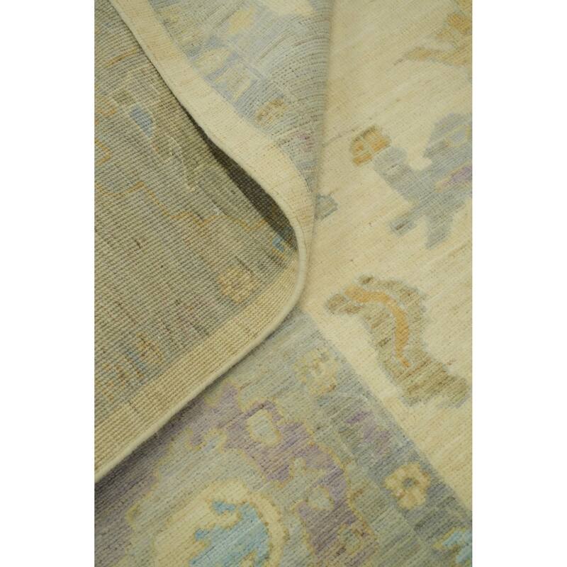 Vegetable Dye Wool Oushak Turkish Area Rug, Floral Geometric Carpet - 11' 1'' X 8' 11''
