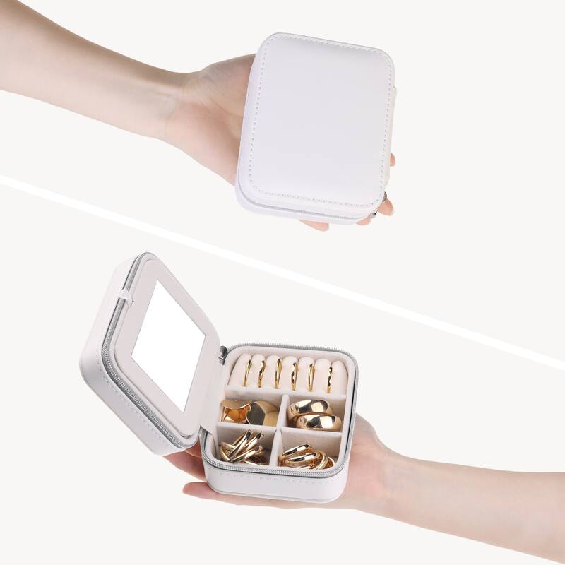 Travel Jewelry Box for Girl's Gifts, Small Portable PU Leather Jewelry Organizer Case Storage Display Holder - 11x9x5.5cm