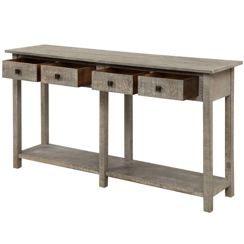 Classic Farmhouse Style Pine Wood Console Table , with Sliding Barn