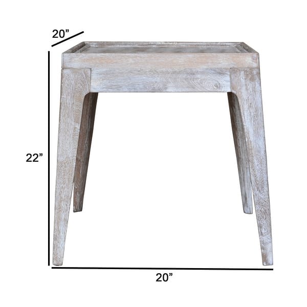 22 Inch Rustic End Table, Mango Wood, Whitewashed Weathered Finish ...