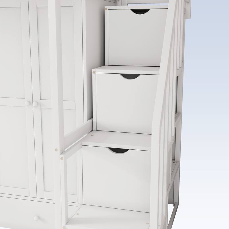 Modern Twin size Loft Bed with Bookshelf,Drawers,Desk,and Wardrobe
