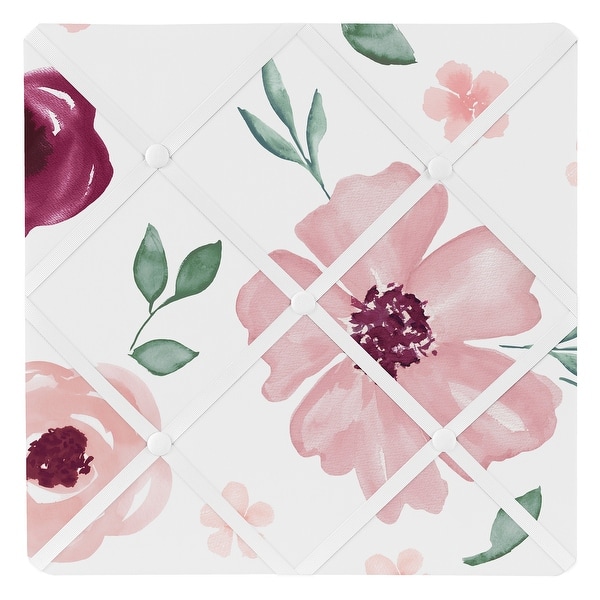slide 2 of 3, Burgundy Pink Watercolor Floral 13in Fabric Memory Photo Bulletin Board - Blush Maroon Rose Green Shabby Chic Flower Farmhouse