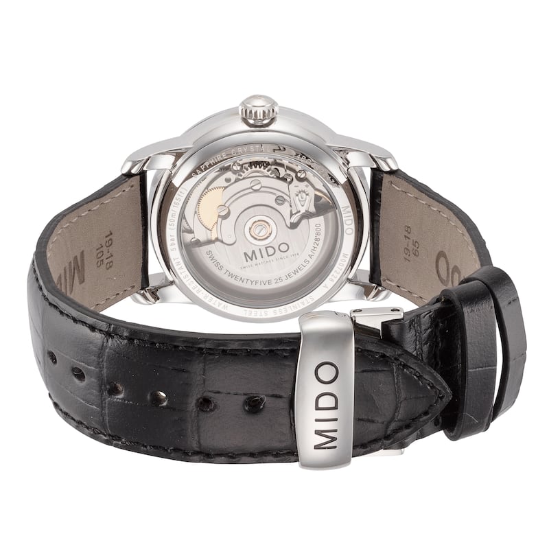 Mido Women's Baroncelli II 35mm Silver Dial Leather Automatic Watch - Black - One Size