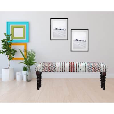 LR Home Colorful Chevron and Striped Chindi Bench 16"W x 47"L x18"H - Red and White