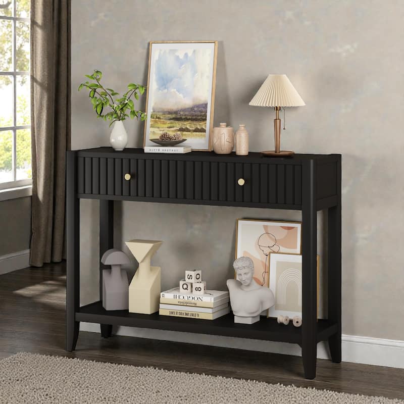 Console Table with Drawers and Storage Shelf, Narrow Wood Accent Sofa Table for Entryway Hallway Living Room