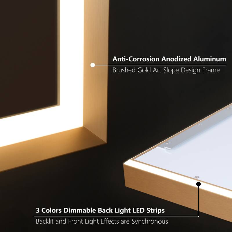 Wall Mounted Back Light Bathroom Framed LED Mirror Anti- Fog With Dimmable Light Touch Sensor And Memory Function