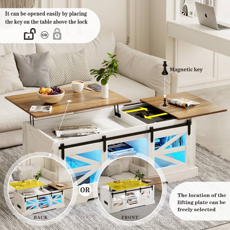 Lift Top Led Coffee Table With Sliding Barn Door