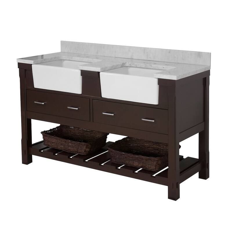 KitchenBathCollection Charlotte 60" Double Farmhouse Vanity with Carrara Marble Top