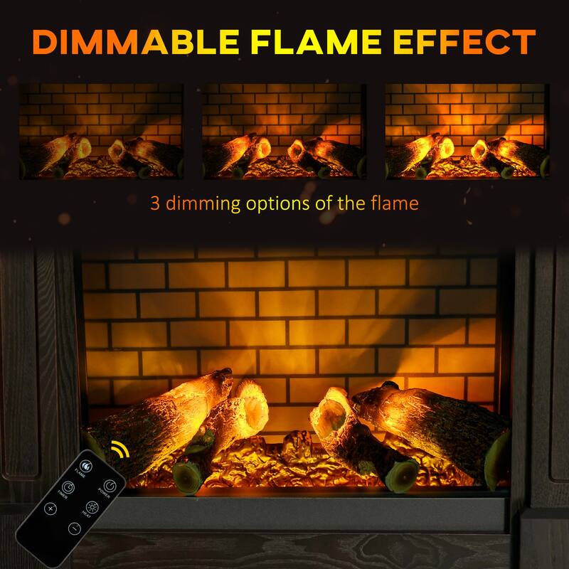 32" Electric Fireplace with Mantel, Realistic LED Log Flame, 700W/1400W Heat, Shelf Display, and Remote Control