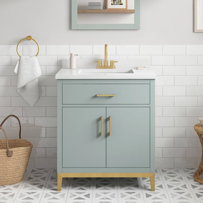 Diya Undermount Single Sink Bathroom Vanity with White Engineered Marble Top - 30" - Sage Green
