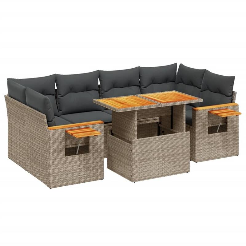 vidaXL Garden Sofa Set Gray PE rattan Large Adjustable Armrests - 21.7 x 39.4 x 28.7