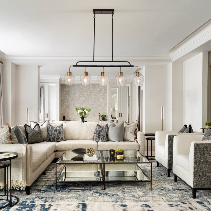 5 - Lights Modern Linear Glass Chandelier Kitchen Island Pendant Light - W44"