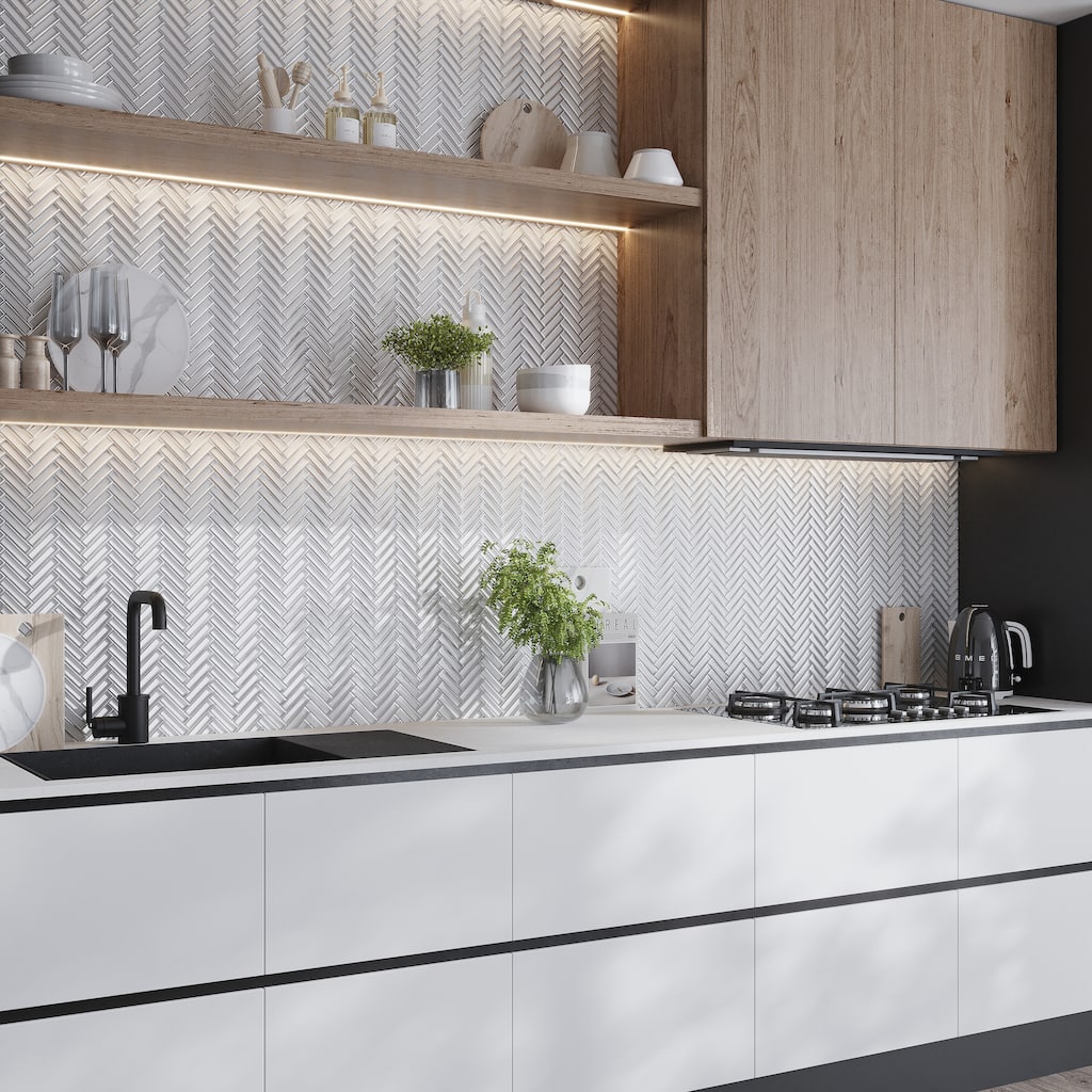 Mirari 12x12 in. Glossy Glass Herringbone Mosaic Wall Tile (4.59 sq ft/case, 5-Pack)