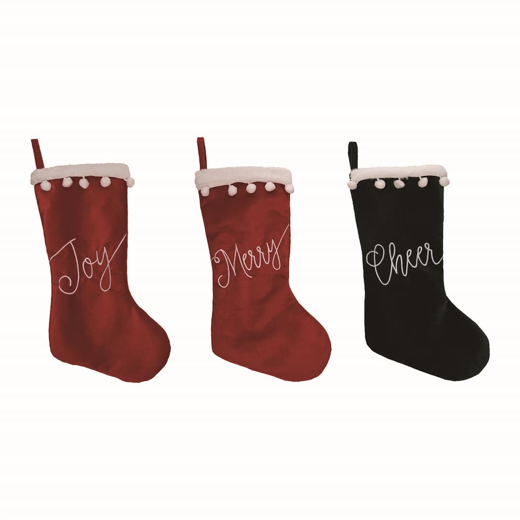 Transpac Velvet Bright & Cheerful Stocking Set of 3 Christmas Home Decorations