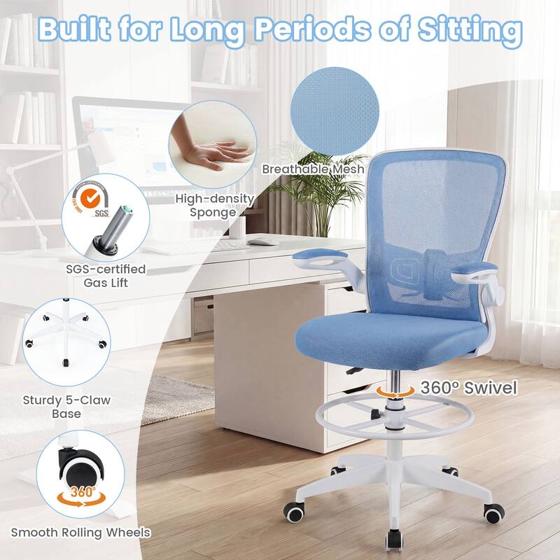 Gymax 2PCS Home Office Drafting Chair w/Flip-Up Armrests Adjustable